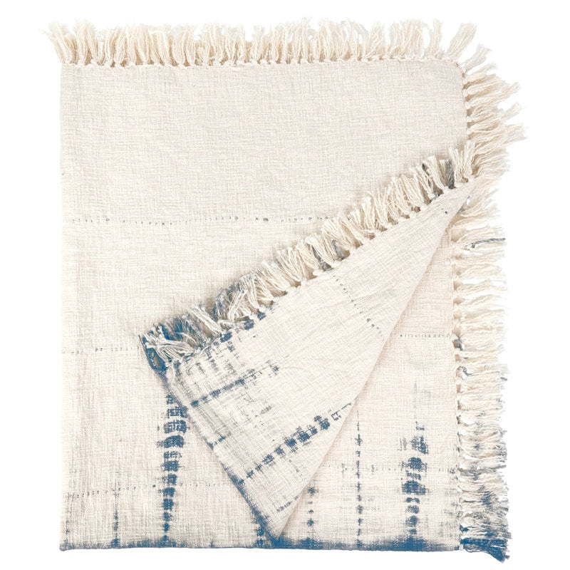 Shibori Fringe Throw - Indigo