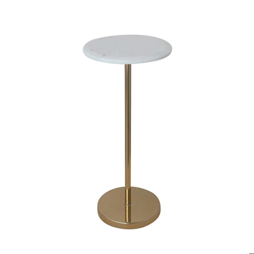 Metal Martini Table w Marble Top, Gold Finish & White