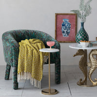 Metal Martini Table w Marble Top, Gold Finish & White
