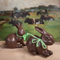 Polyresin Chocolate Easter Bunnies with Green Bow