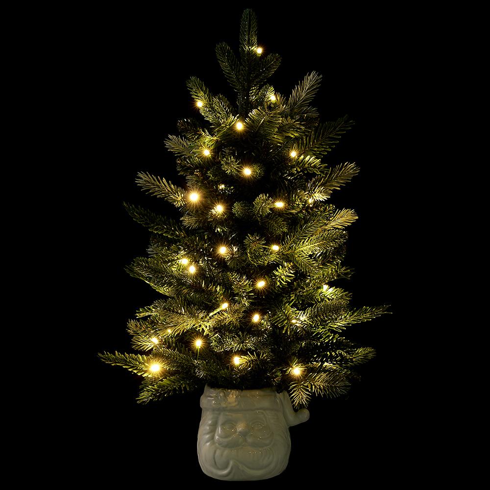 23" Battery Operated Mixed Pine Tree in Santa Container With Light
