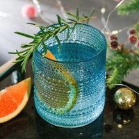 Vintage Inspired Aqua Textured Beaded Hobnail Drinking Glass - 10 OZ