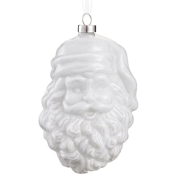 White ceramic Santa Claus head ornament on a white background