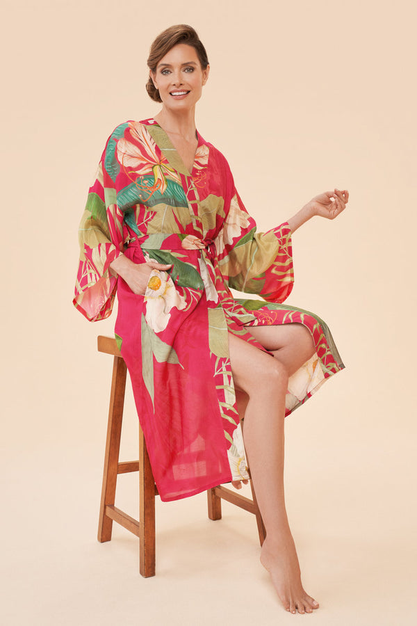 Powder Design Delicate Tropical Kimono Gown- Dark Rose