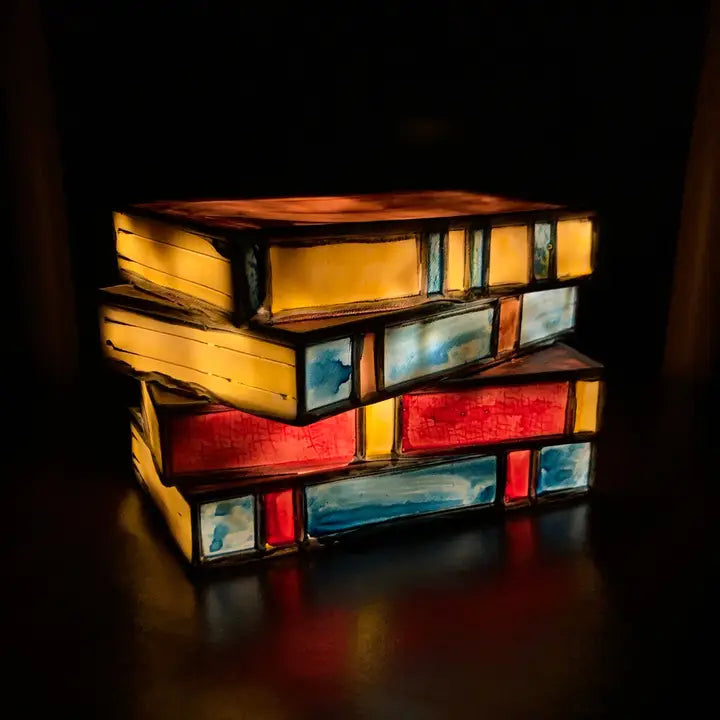 Stained Glass Book Stack Lamp