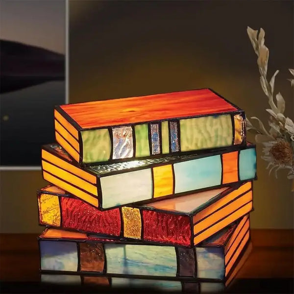 Stained Glass Book Stack Lamp