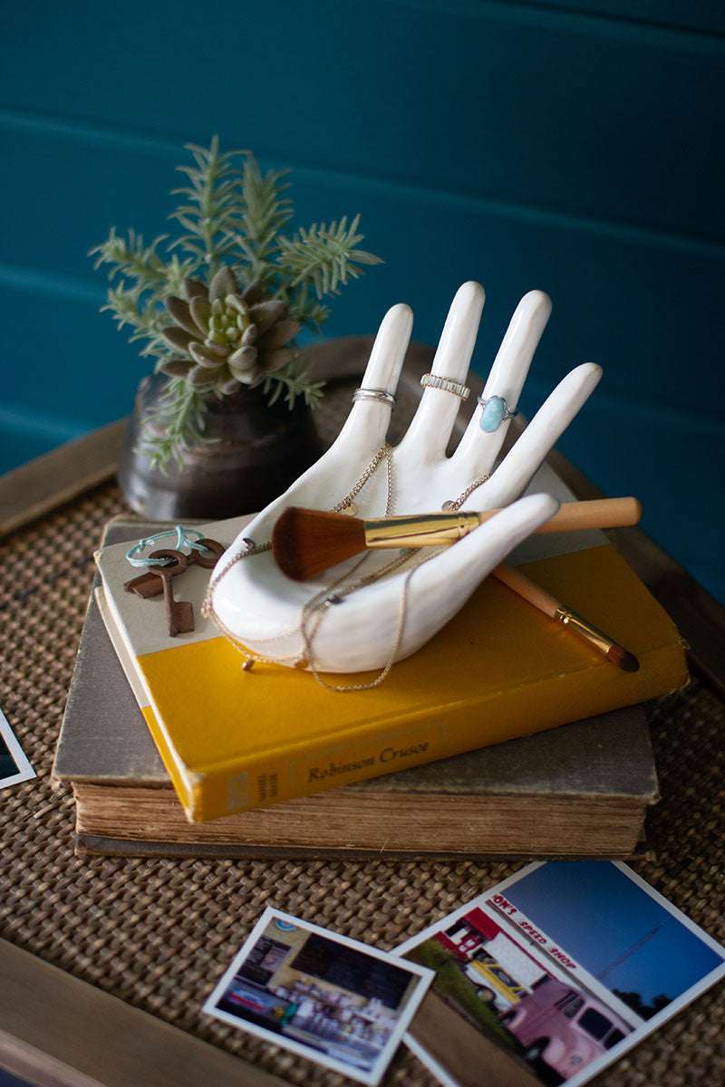 Glazed Ceramic Hand Shaped Ring Holder