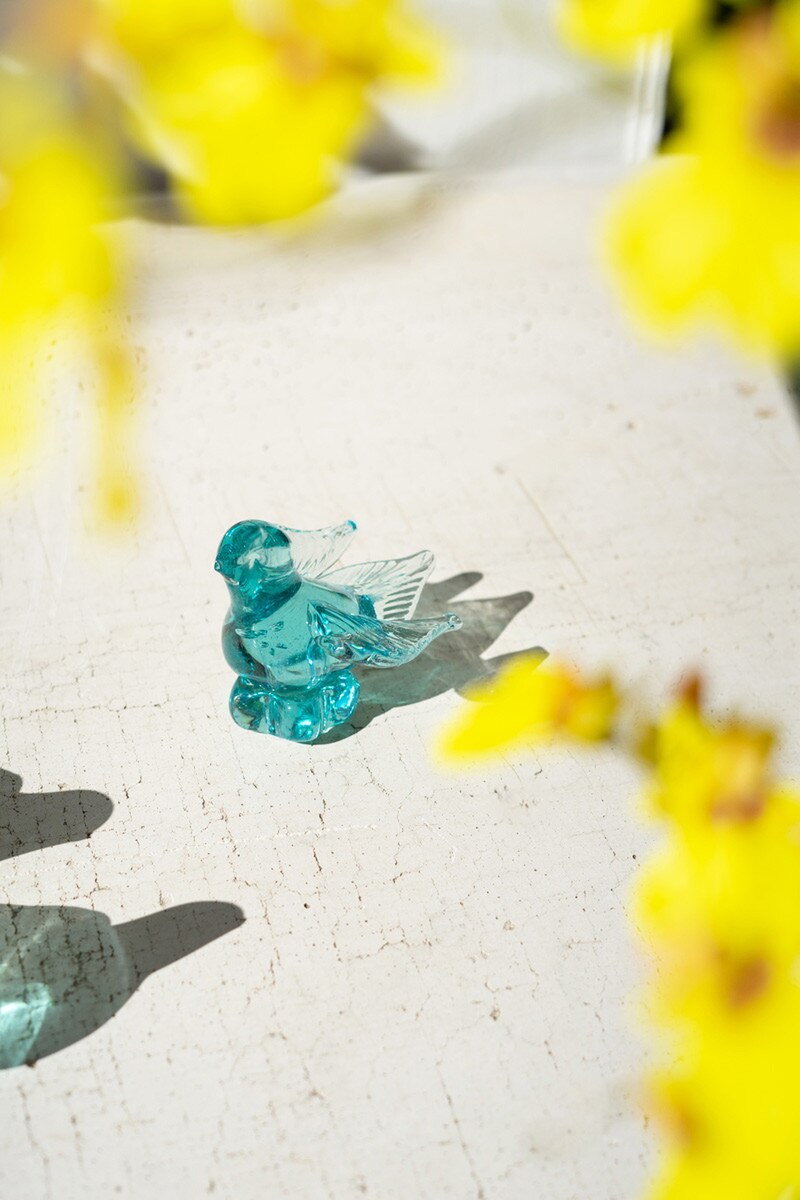 Blue Glass Bird Tabletop Decor