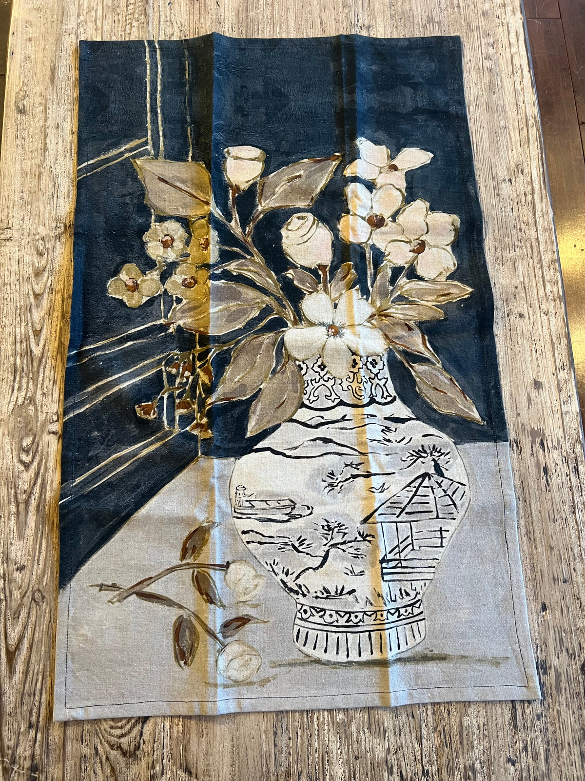 Cotton & Linen Flowers in Vase Printed Tea Towel