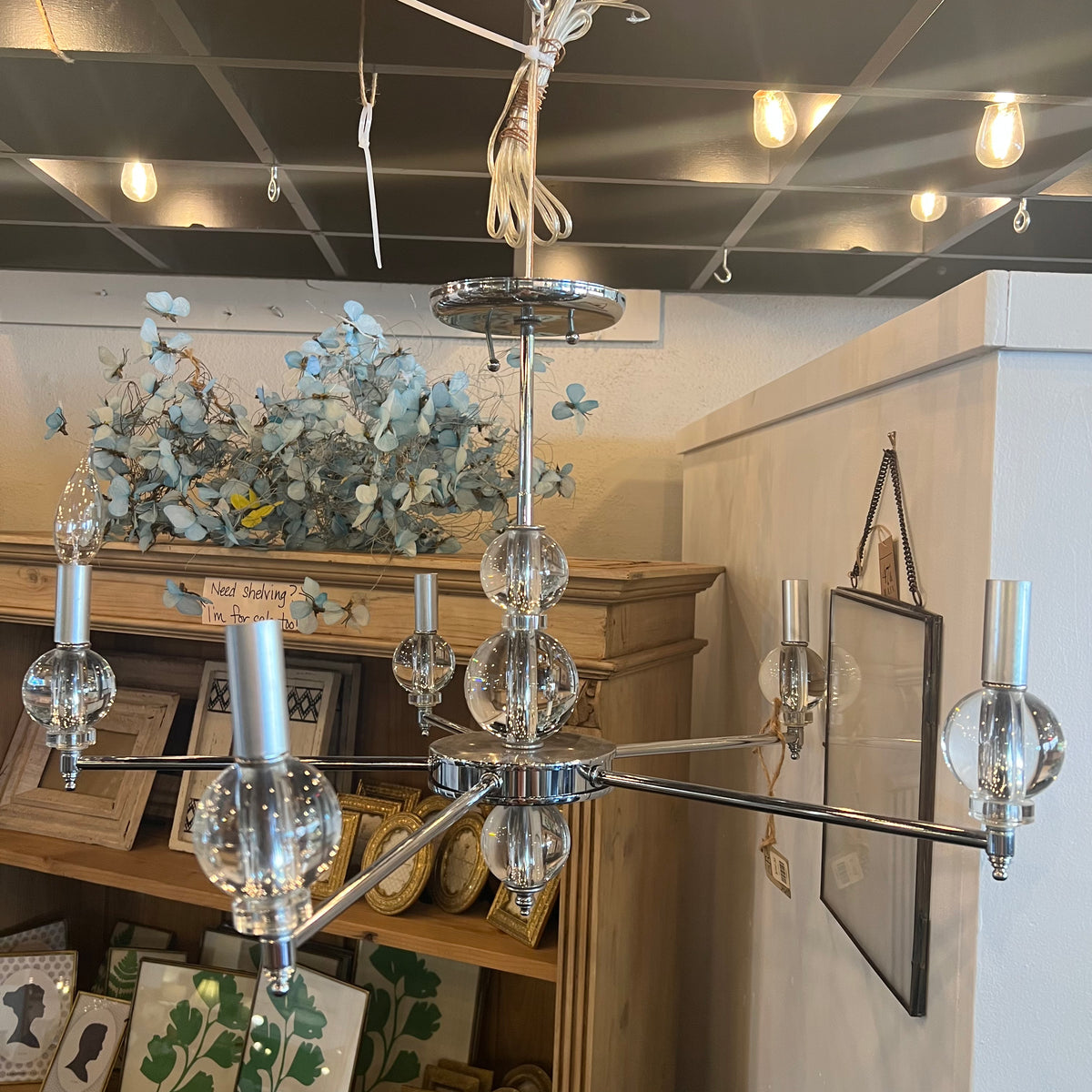 Chrome and Glass 5-Arm Chandelier