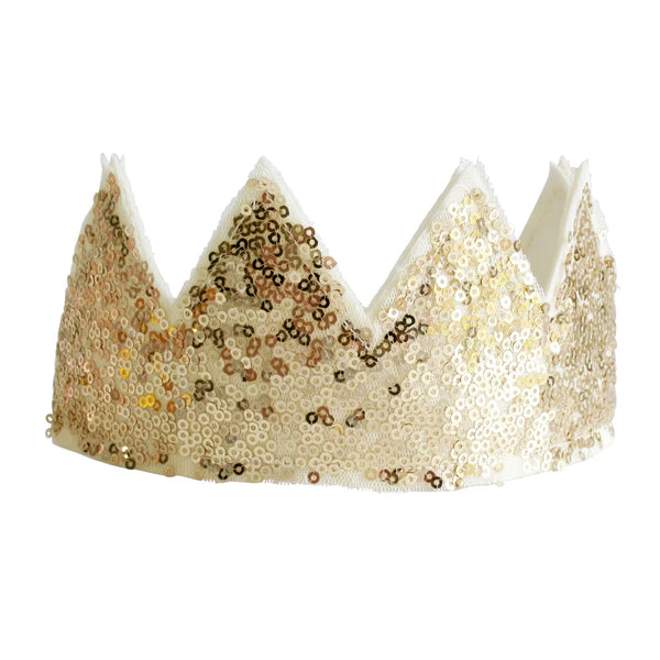 Gold sequin crown on a white background