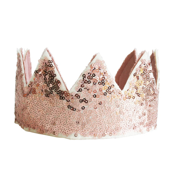 Rose gold crown with sequins on a white background