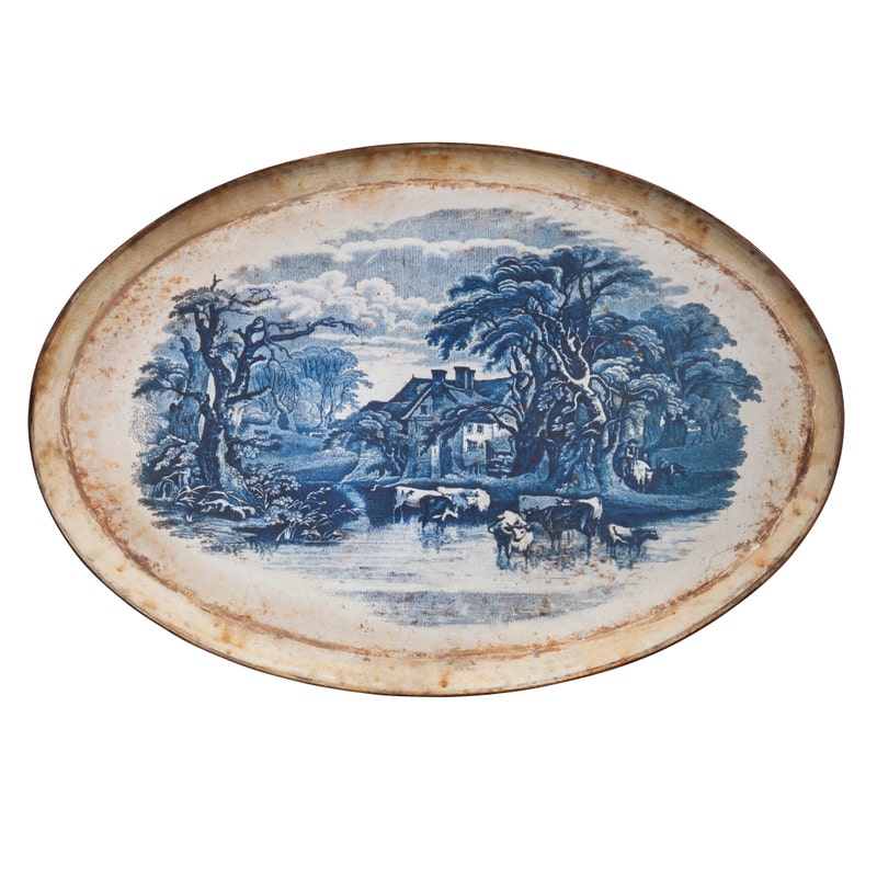 French Farm Pastoral Oblong Tole Tray