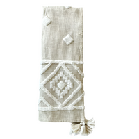 Patina Vie Diamond Tufted Cotton Throw Blanket with Tassels - Alabaster