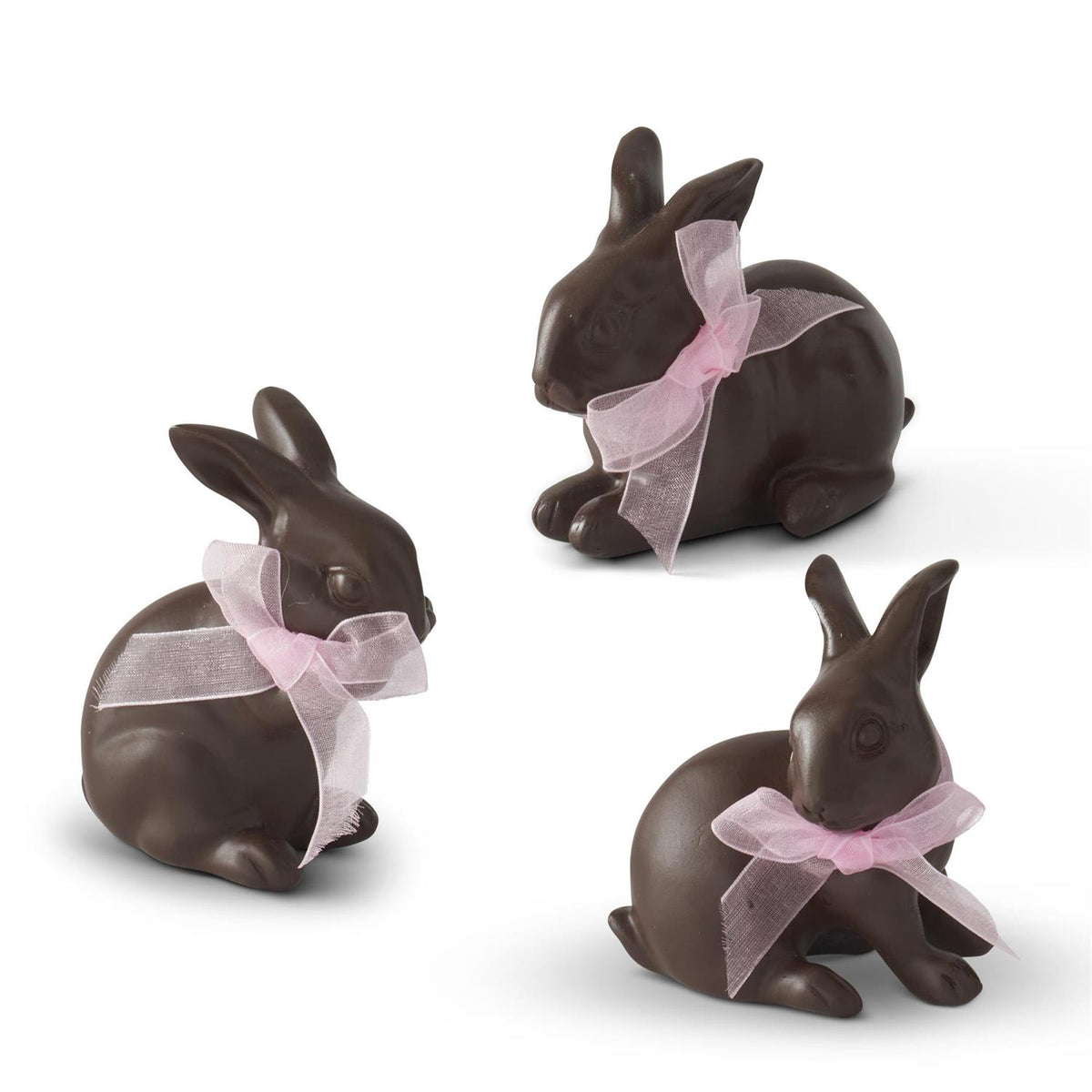 Polyresin Chocolate Easter Bunnies with Pink Bow