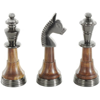 Decorative Chess Sculptures - Aluminum & Mango Wood, Set of 3
