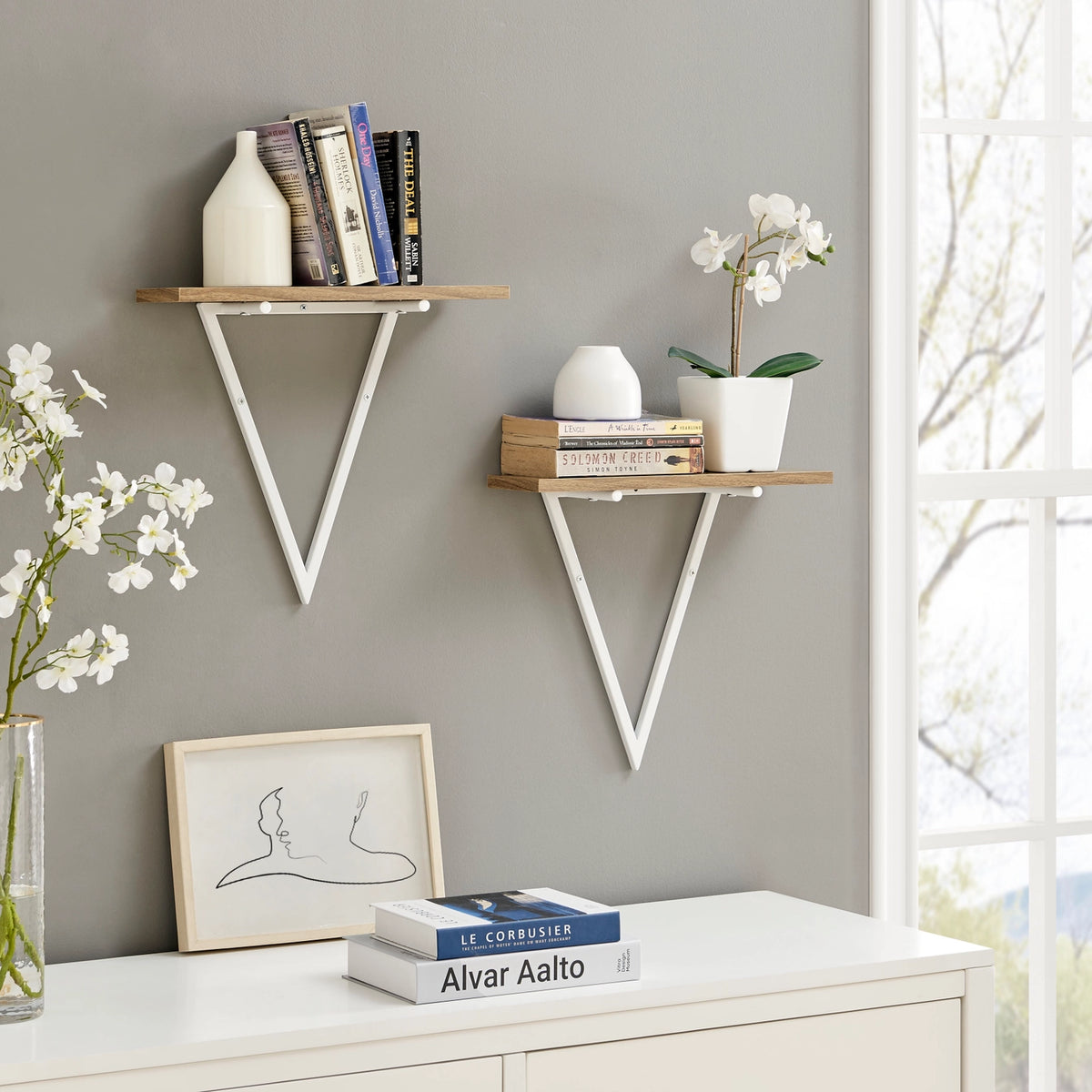 Contemporary Decorative Triangle Accent Metal Frame Wall Shelf - White | Danya B.