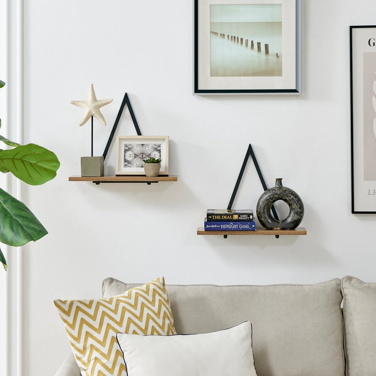 Contemporary Decorative Triangle Accent Metal Frame Wall Shelf - Black | Danya B.