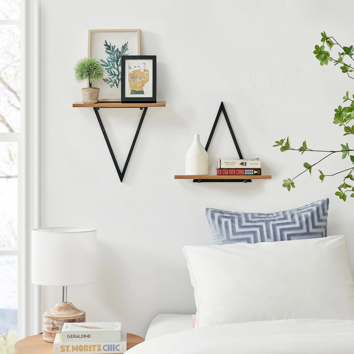 Contemporary Decorative Triangle Accent Metal Frame Wall Shelf - Black | Danya B.