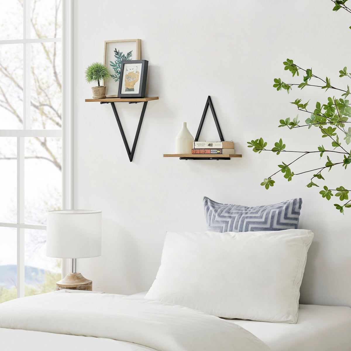 Contemporary Decorative Triangle Accent Metal Frame Wall Shelf - Black | Danya B.