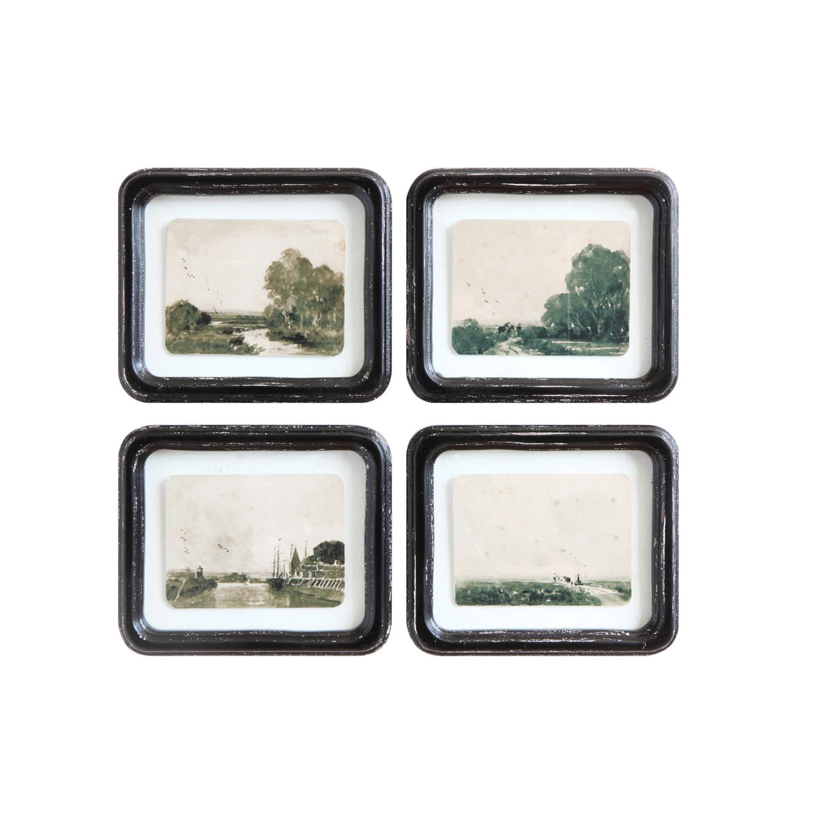 Distressed Wood Framed Countryside Landscape Wall Decor