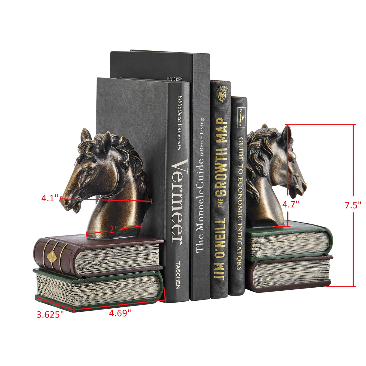 Horses on Books Polyresin Antique Patina Finish Bookend Set | Danya B.