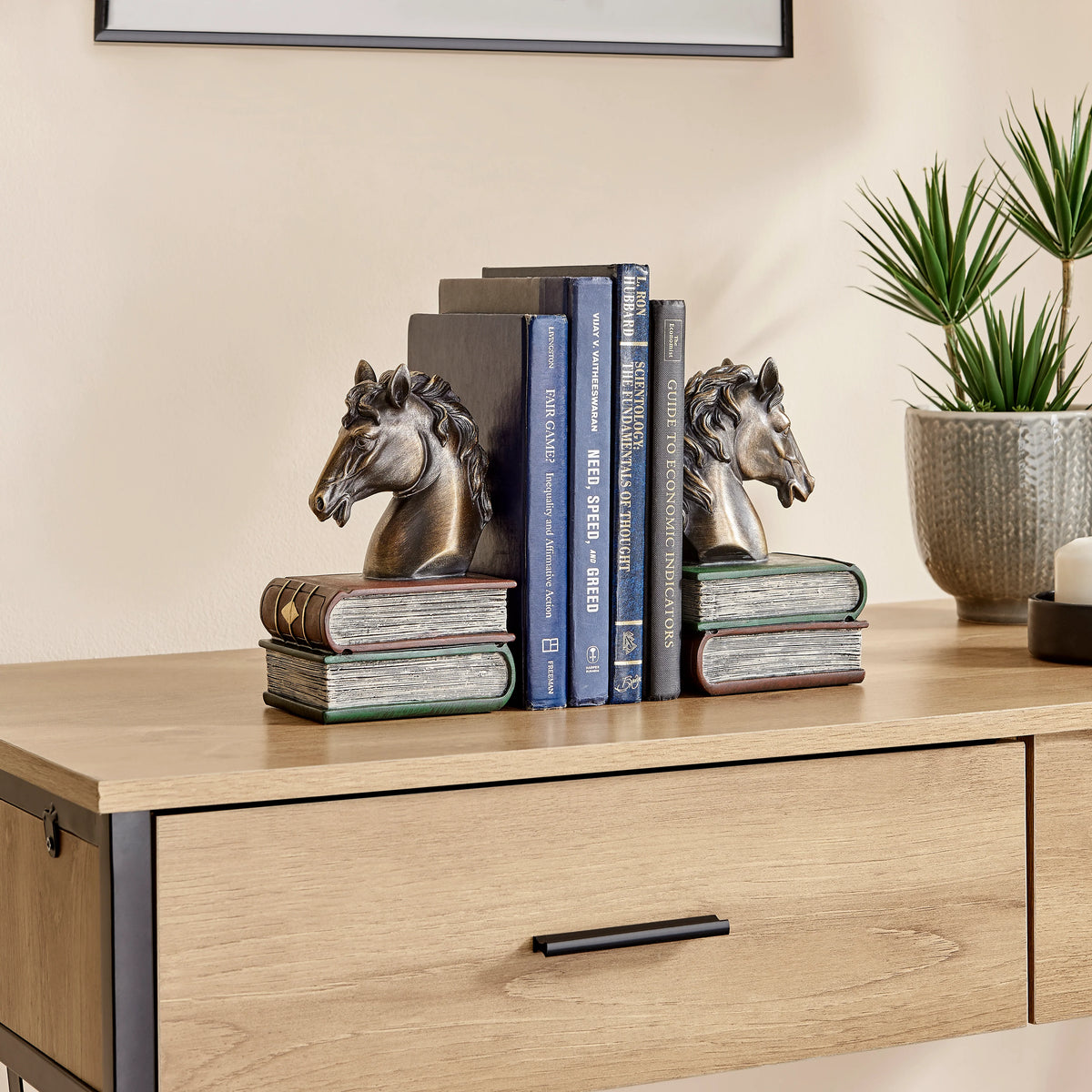 Horses on Books Polyresin Antique Patina Finish Bookend Set | Danya B.