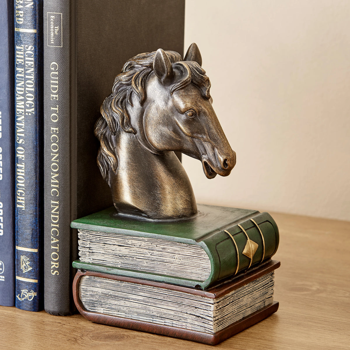 Horses on Books Polyresin Antique Patina Finish Bookend Set | Danya B.
