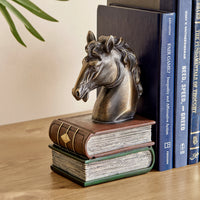 Horses on Books Polyresin Antique Patina Finish Bookend Set | Danya B.