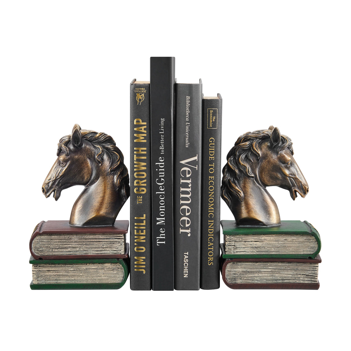Horses on Books Polyresin Antique Patina Finish Bookend Set | Danya B.