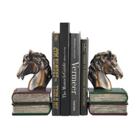 Horses on Books Polyresin Antique Patina Finish Bookend Set | Danya B.