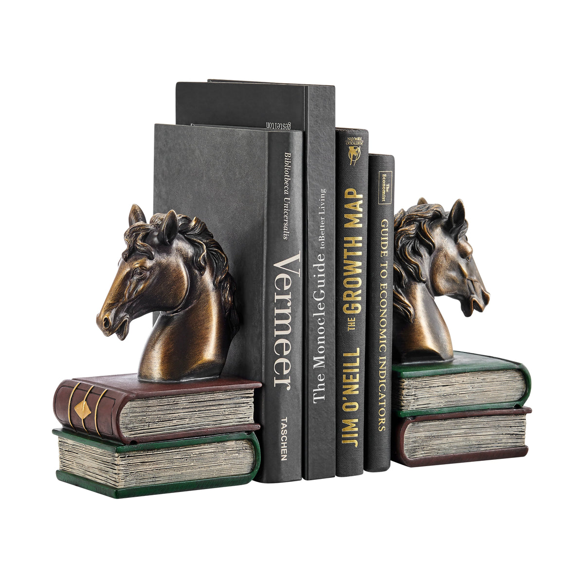 Horses on Books Polyresin Antique Patina Finish Bookend Set | Danya B.