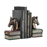 Horses on Books Polyresin Antique Patina Finish Bookend Set | Danya B.