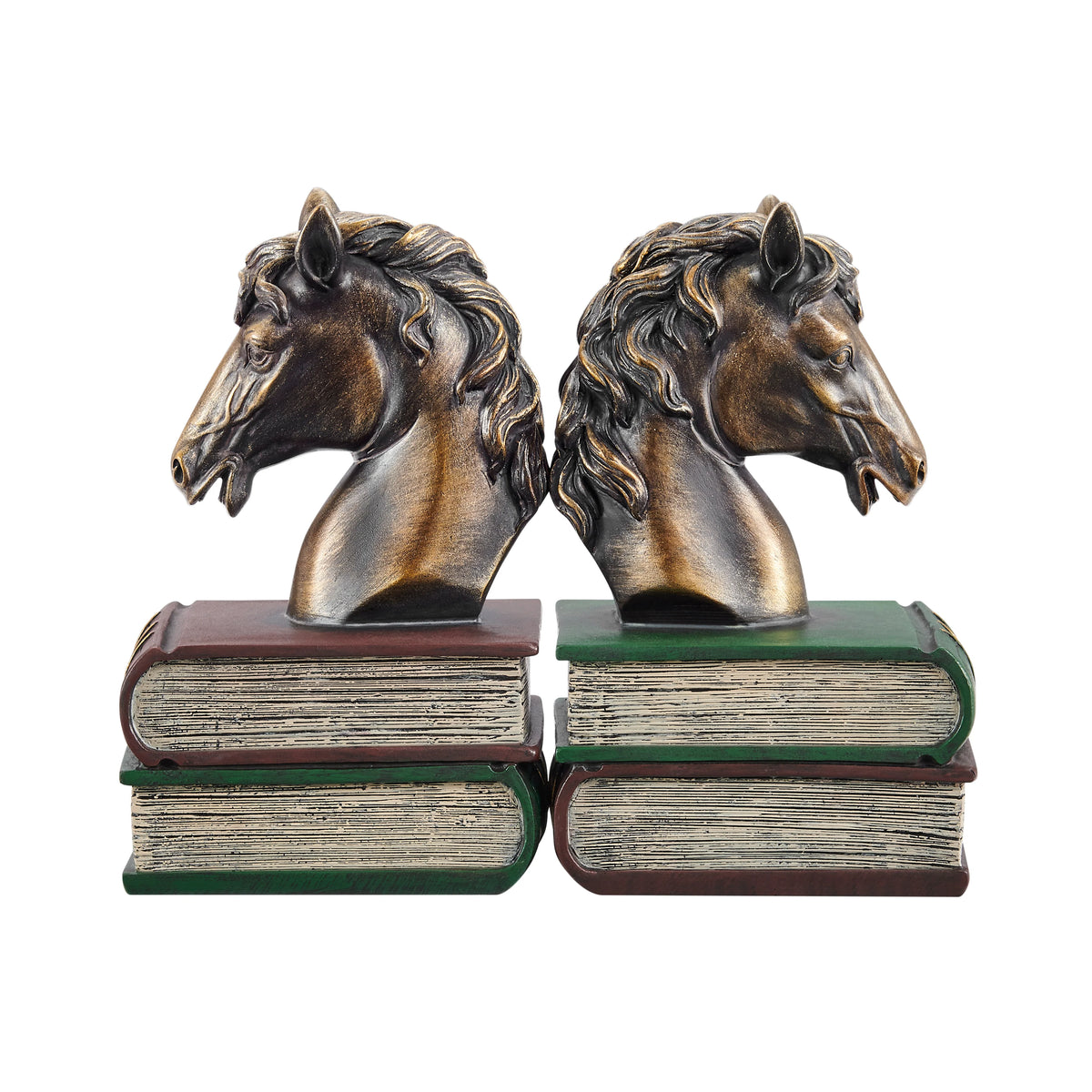 Horses on Books Polyresin Antique Patina Finish Bookend Set | Danya B.