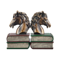 Horses on Books Polyresin Antique Patina Finish Bookend Set | Danya B.