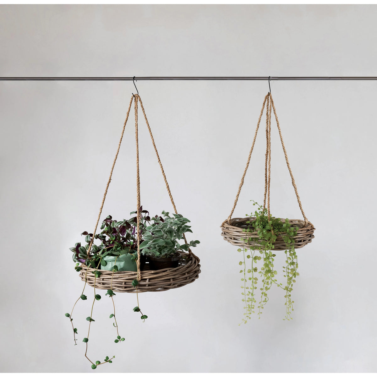 Handwoven Hanging Rattan Baskets (Set of 2)