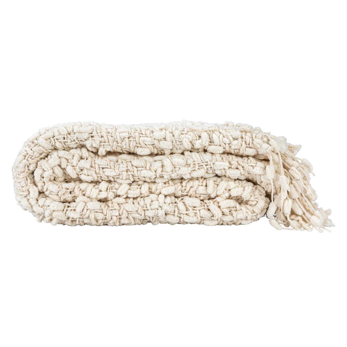 Woven Cotton Blend Cable Knit Throw Blanket w/ Fringe