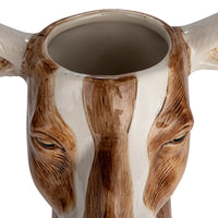 Hand Painted Stoneware Goat Head Vase