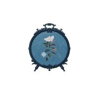 Round Pewter Antique Inspired Frame with Hand Painted Flower