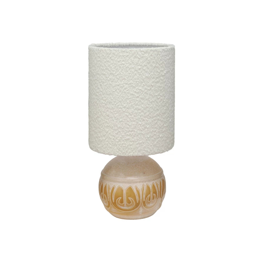 Embossed Stoneware Table Lamp with Bouclé Shade