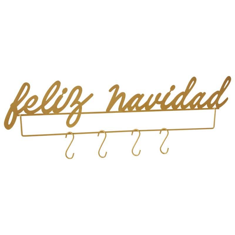 Gold "Feliz Navidad" Mantlepiece Stocking Holder