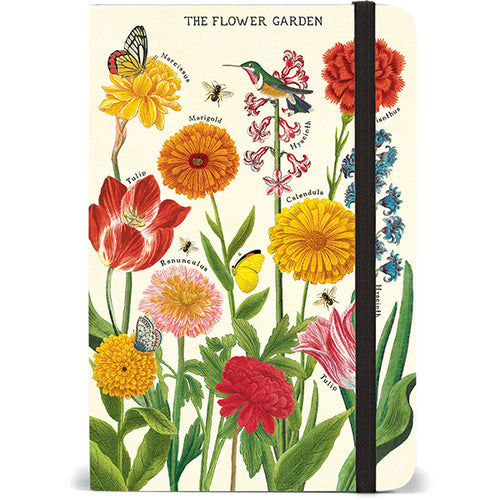 Notebook cover with colorful floral illustrations and text on a white background