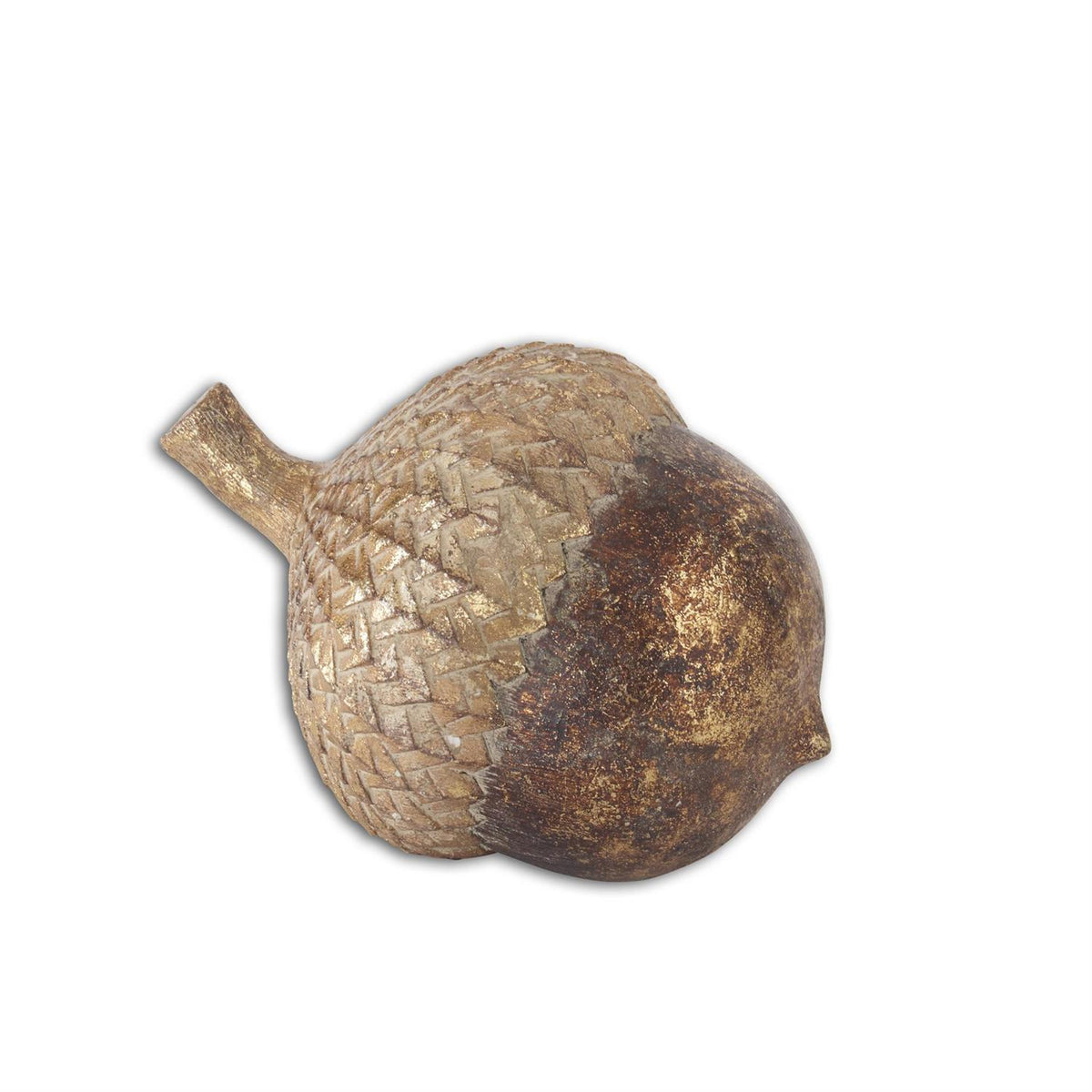 Brown resin acorn on a white background