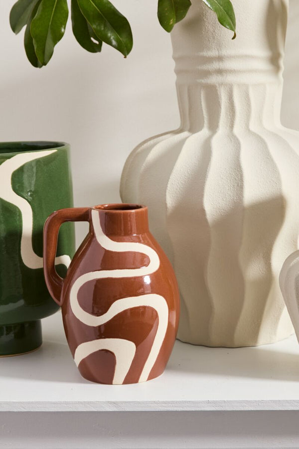 Ceramic Hand-Painted Curvature Vase with Handle
