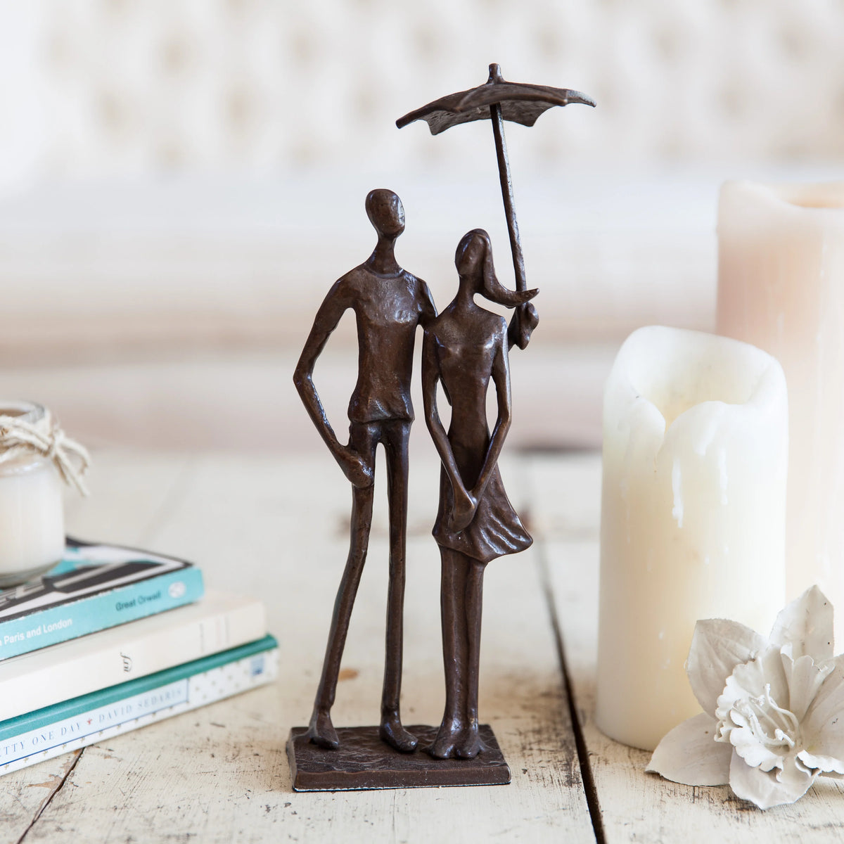 Loving Couple Under Umbrella Bronze Sculpture | Danya B.