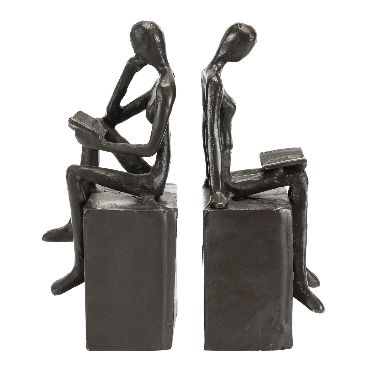 Man and Woman Reading on a Block Cast Iron Bookend Set | Danya B.