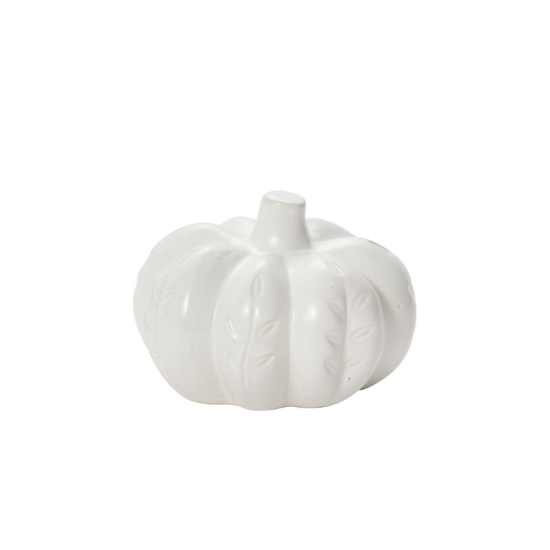 Leaf Imprinted White Glazed Ceramic Pumpkin