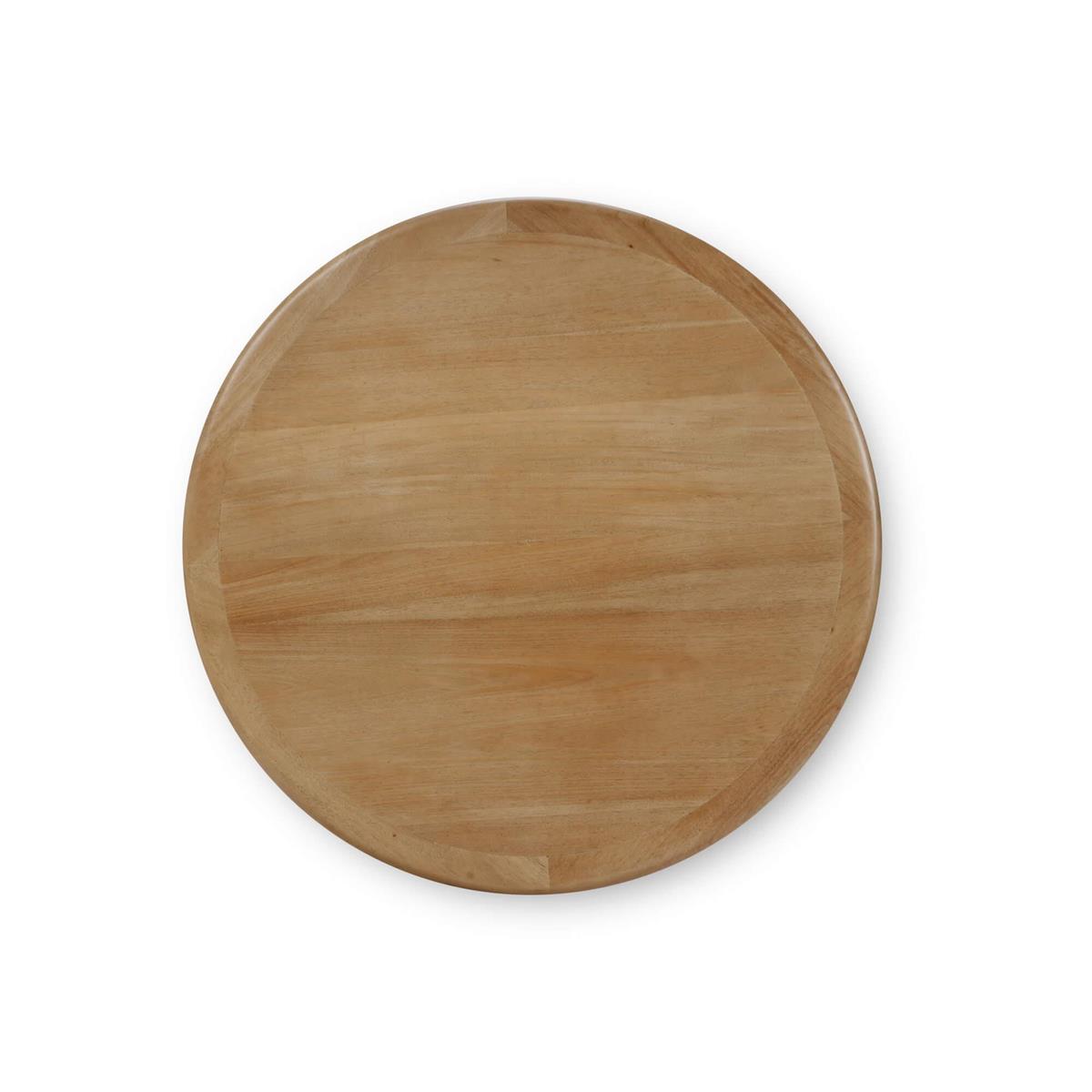 A top down view of a circular accent table on a white background.