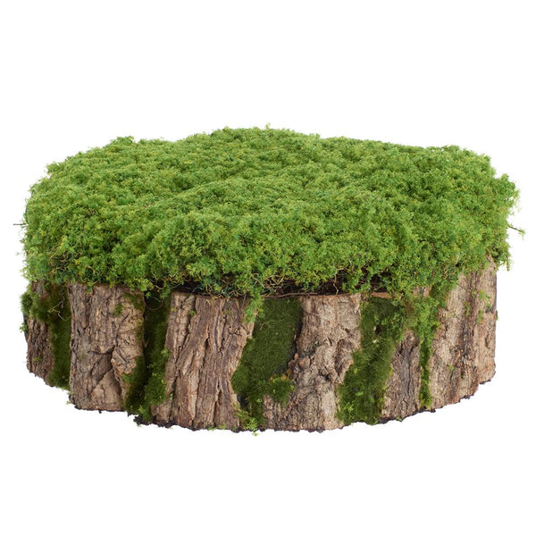 Moss-covered fake stump on a white background
