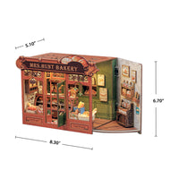 Model of a bakery shop with dimensions indicated on a white background